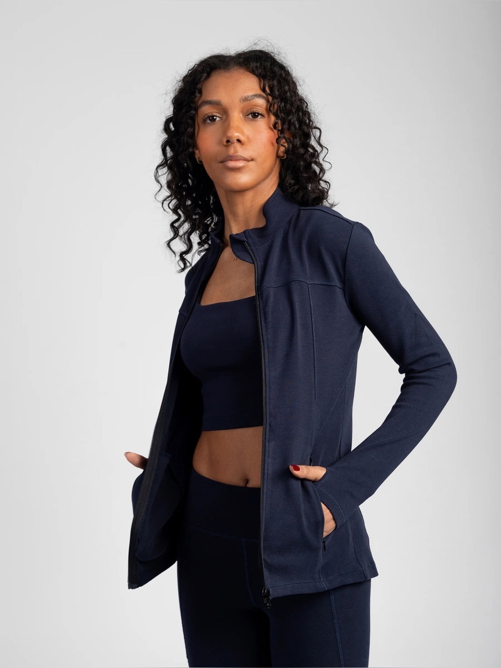 Happy earth organic cotton Navy Zip-Up bbl Jacket lululemon vuori alo athleisure - Picture 7 of 7